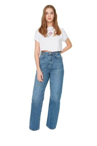 Trendyol Damen Herren Hoher Bund Weites Bein Der 90er Jeans, Blau, 36 EU von TRENDYOL