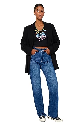 TRENDYOL Damen Gerade Weites Bein Hohe Taille Jeans, Blau, 42 TRENDYOL Damen Gerade Weites Bein Hohe Taille Jeans, Blau, 42 von TRENDYOL