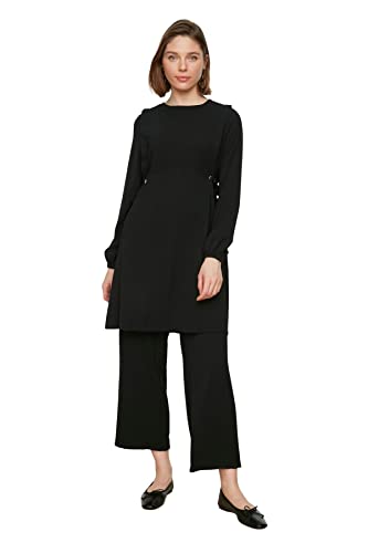 Trendyol Damen Women Plain Pearl/Stapled/Stone/Eyelet Detailed Woven Tunic Modest Top-Bottom Sets Hemd, Black, UK 16 (2er Pack) von TRENDYOL