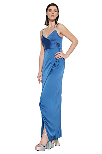 Trendyol Damen Maxi Wrapover Regular Fit Woven Evening Dress Kleid, Indigo, 62 von TRENDYOL