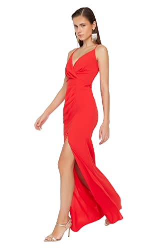 Trendyol Damen Maxi Shift Regular Fit Woven Maxikleid, Normale Passform, gewebtes Abendkleid, rot, 38 von TRENDYOL