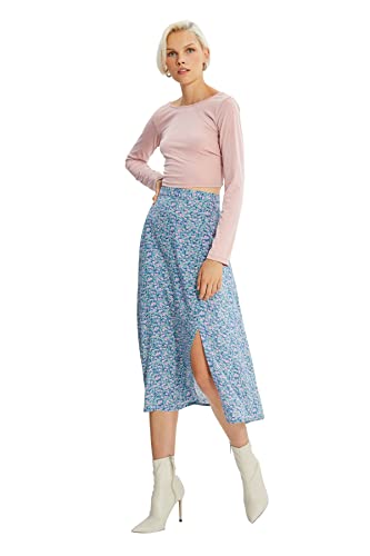 Trendyol Damen Trendyol Tile Flower Pattern Tip Detailed Skirt, Blau, 36 EU von TRENDYOL