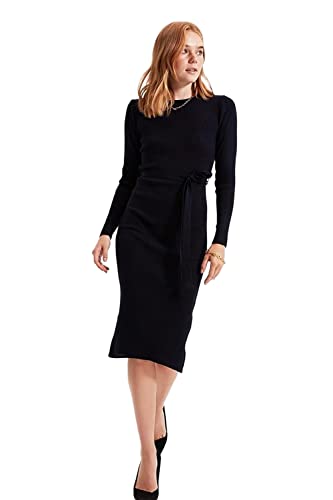 TRENDYOL Damen Trendyol Woman Midi Bodycon Crew Neck Knitwear Dress, Marineblau, S EU von TRENDYOL