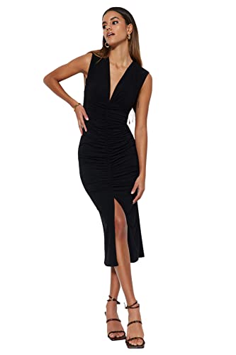 Trendyol Damen Women Knit Dress Midi Bodycon Slim Fit Strickkleid, Black, Small von TRENDYOL