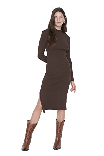 TRENDYOL Damen Midi Shift Regular Dress, Braun, M von TRENDYOL