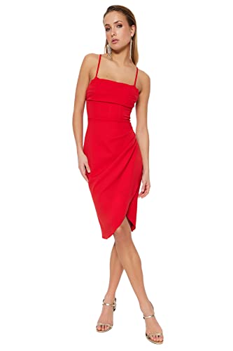 Trendyol Damen Women Wrapover Fitted Woven Dress Wickelkleid, eng anliegend, gewebt, Red, 38 von TRENDYOL