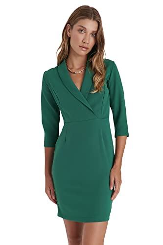 TRENDYOL Damen Woman Mini Gerüschter Saum Hochabschließender Kragen Webstoff Kleid, Grün, 36 von TRENDYOL