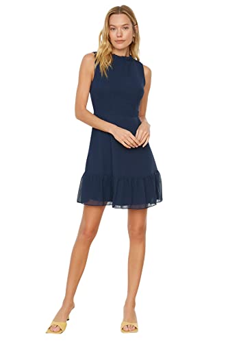 Trendyol Damen Normales Mini A-Linie Kleid, Marineblau, 62 von TRENDYOL