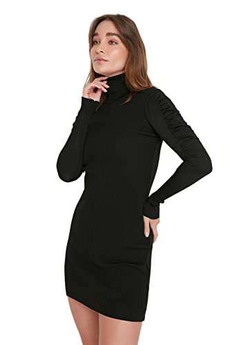 Trendyol Women's Woman Mini Standard Turtleneck Knitwear Dress, Black, M von TRENDYOL