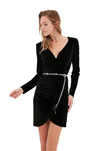 Trendyol Women's Mini Bodycon Fitted Dress, Black, 40 von TRENDYOL