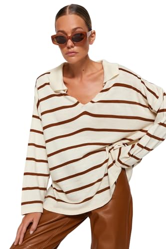 Trendyol Damen Oversize Basic Polo Neck Knitwear Sweater Pullover, Brown, S von TRENDYOL