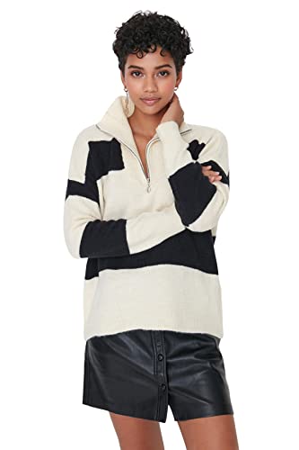 Trendyol Damen Stehkragen gestreift Oversize Sweater Sweatshirt, grau, 38 von TRENDYOL