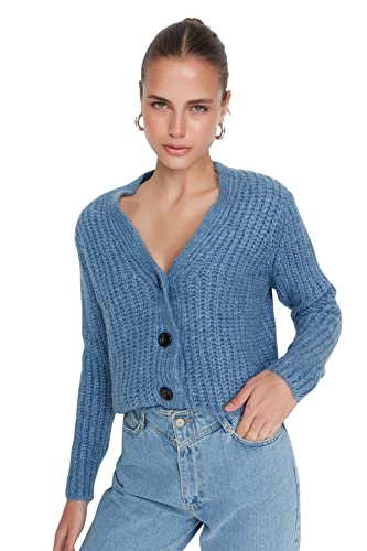 TRENDYOL Damen Gedetailleerd gebreid vest Pullover, Blau, M EU von TRENDYOL