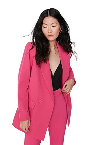 TRENDYOL Damen Regular Zweireihig Plain Webstoff Jacke Coat, Fuchsie, 40 von TRENDYOL