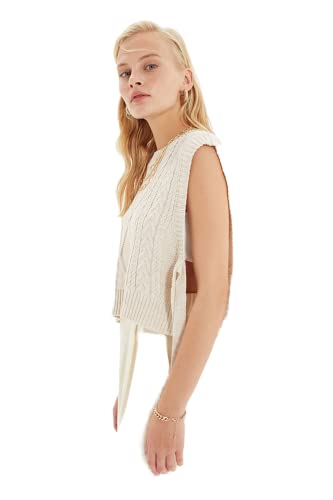 TRENDYOL Damen Crew Neck Plain Regular Vest Sweater, Stein, M EU von TRENDYOL