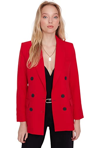 Trendyol Women's Damen Gerade Lange Ärmel Regulär Blazerjacke Blazer, Red, 66 von TRENDYOL