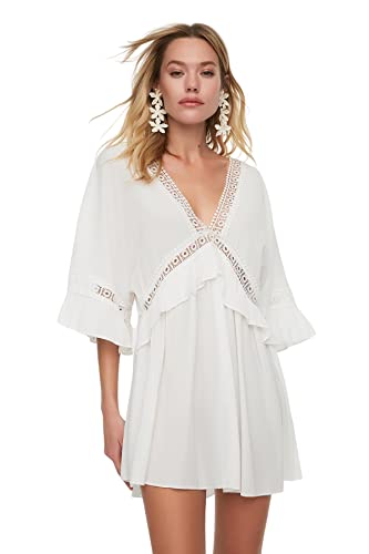 Trendyol Damen Woman Regular fit Woven Dress Beachwear Mini Basic, gewebtes Kleid mit normaler Passform, weiß, 62 von TRENDYOL