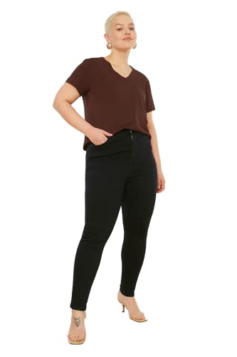 Trendyol Damen Women High Waist Skinny fit Plus Size Jeans Hose, Black, 48 von TRENDYOL