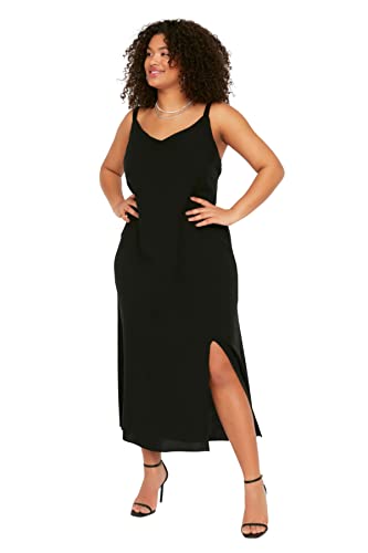 TRENDYOL Damen Women line Fitted Woven Dress Midi A-Linie tailliertes gewebtes Plus Size Kleid, Schwarz, 46 von TRENDYOL