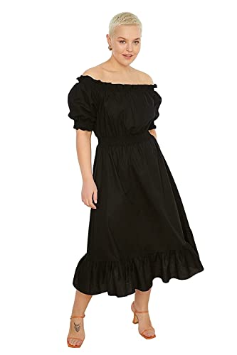 Trendyol Damen Women Dress Midi Skater Relaxed Fit Woven Plus Size Kleid, Black, 48 von TRENDYOL