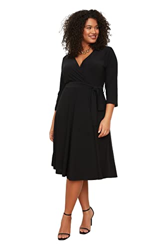 TRENDYOL Damen Trendyol Woman Plus Size Midi A-line Double-breasted Woven Plus Size Dress, Schwarz, XXL Große Größen EU von TRENDYOL