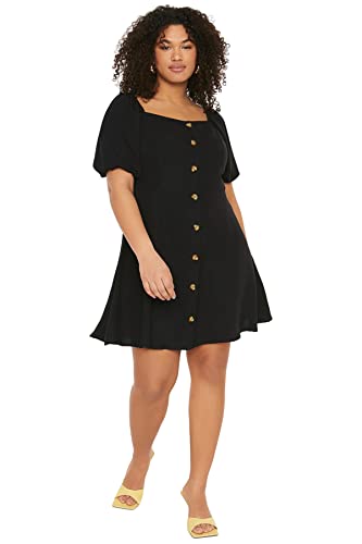 Trendyol Damen Kleid, A-Linie, enganliegend, gewebt, Übergröße, Schwarz, 46 von TRENDYOL