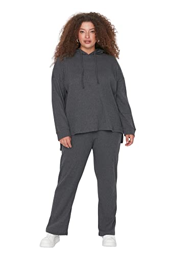 Trendyol Damen Strick-Set, einfarbig, Übergröße, zweiteilig Aufeinander abgestimmtes Outfit, anthrazit, 48 (2er Pack) von TRENDYOL