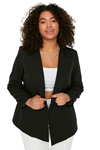 TRENDYOL Damen Women Lapel Collar Woven Jacket Regular Fit Basic Reverskragen Gewebte Plus Size Jacke, Schwarz, 72 DE von TRENDYOL