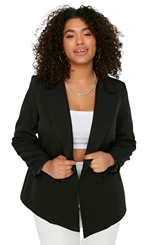 TRENDYOL Damen Women Plus Size Regular fit Basic Lapel Collar Woven Plus Size Jacket Damen Plus Size Regular Fit Basic Reverskragen Gewebte Plus Size Jacke, Black, von TRENDYOL