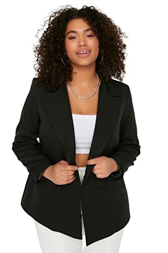 TRENDYOL Damen Women Lapel Collar Woven Jacket Regular Fit Basic Reverskragen Gewebte Plus Size Jacke, Schwarz, 52 von TRENDYOL