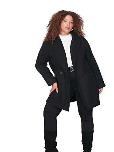 TRENDYOL Damen Trendyol Damen Regular Zweireihig Plain Webstoff Große Größen in Mantel Coat, Schwarz, 50 EU von TRENDYOL