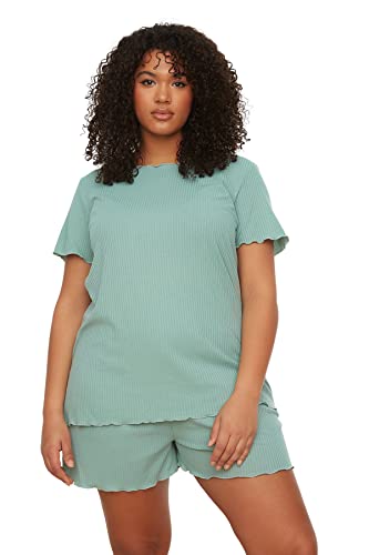 TRENDYOL Damen Women Plain Knit T-Shirt-Short Plus Size Pajamas Set Pyjama, Minze, XXL (2er Pack) von TRENDYOL