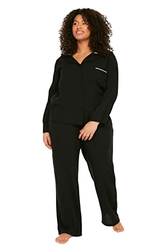 TRENDYOL Damen Trendyol Damen Geblümt Webstoff Große Größen in Pyjama-set Pajama Set, Schwarz, 42 EU von TRENDYOL