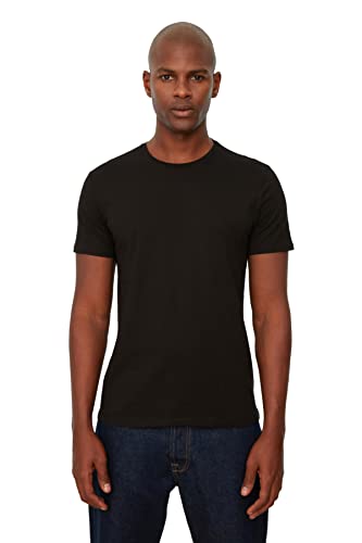 Trendyol Herren Trendyol Basic Herren Slim Fit 100% Baumwolle Kurzarm Fahrrad T-Shirt, Black, M von TRENDYOL