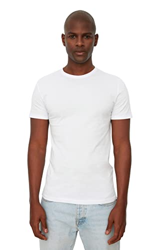 Trendyol Herren Trendyol Basic Herren Slim Fit 100% Baumwolle Kurzarm Fahrrad T-Shirt, White, M von TRENDYOL