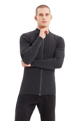 Trendyol Herren Basic Slim Standard V-Neck Woven Cardigan Pullover, anthrazit, Small von TRENDYOL