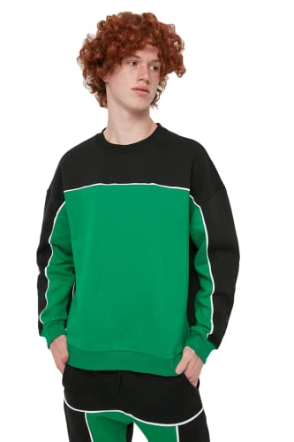 TRENDYOL Herren Colorblock Oversize mit Rundhalsausschnitt Sweatshirt, Grün, L EU von TRENDYOL