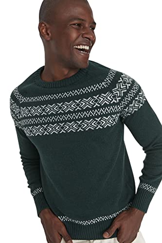 TRENDYOL Herren Colorblock Slim Sweater With Crew Neck Sweatshirt, Grün, M EU von TRENDYOL