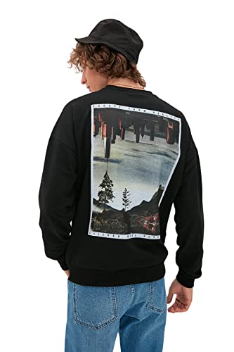 TRENDYOL Herren Crew Neck, Plain Oversize Sweatshirt, Schwarz, S EU von TRENDYOL