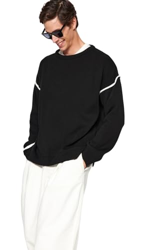 TRENDYOL Herren Crew Neck Jumper, Plain, Oversize Sweatshirt, Schwarz, S EU von TRENDYOL