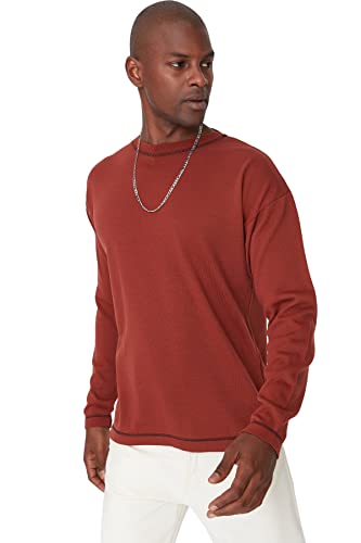 TRENDYOL Herren Crew Neck Jumper, Plain, Oversize Sweatshirt, Zimt, L EU von TRENDYOL