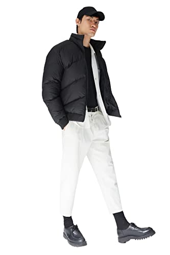TRENDYOL Herren Design Regular Schwellung Geometric Pattern Webstoff Winterjacke Coat, Schwarz, S von TRENDYOL