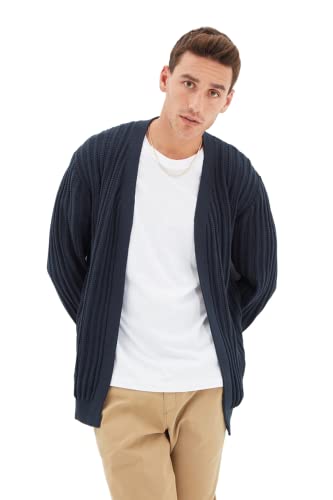 Trendyol Herren Strickjacke, Normale Passform, V-Ausschnitt, Strickwaren Pullover, Marineblau, L von TRENDYOL