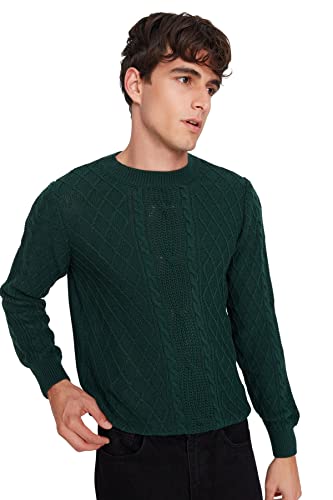 TRENDYOL Herren Einfarbiger, Schmaler Pullover mit Rundhalsausschnitt Sweatshirt, Grün, M Größen von TRENDYOL