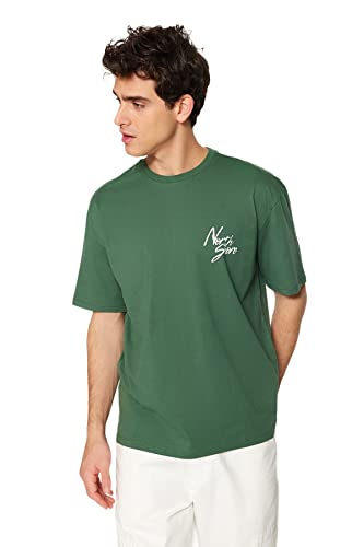 TRENDYOL Herren Green Male Relaxed Fit Ba T Shirt, Grün, M EU von TRENDYOL