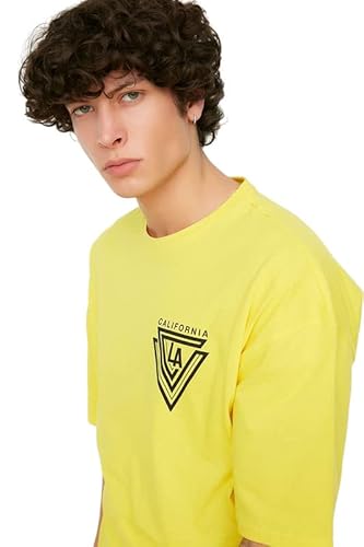 Trendyol Men's Herrenübergroße Kurzarm T-Shirt, Yellow, Extra Large von TRENDYOL