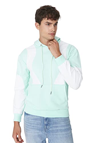 Trendyol Herren Hood Colorblock Regular Sweatshirt, Mint, L von TRENDYOL