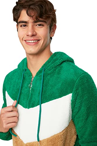 TRENDYOL Herren Hood Colorblock Regular Sweatshirt, Grün, XL EU von TRENDYOL