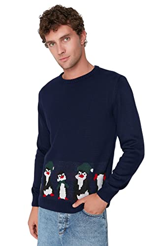 TRENDYOL Herren Jacquard Jumper With Crew Neck, Regular Cut Sweatshirt, Light Navy Blue, L EU von TRENDYOL