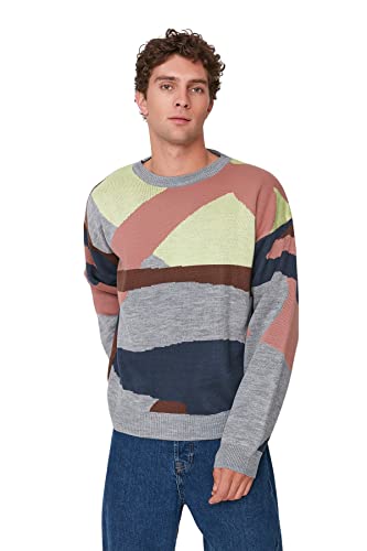 TRENDYOL Herren Pullover mit Rundhalsausschnitt, Colorblock-oversize Sweatshirt, Mehrfarbig, L EU von TRENDYOL
